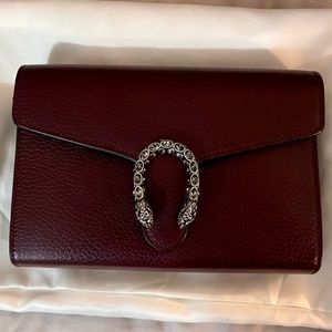 Gucci Dionysus Wallet on Chain Snakehead with Crystals dark red